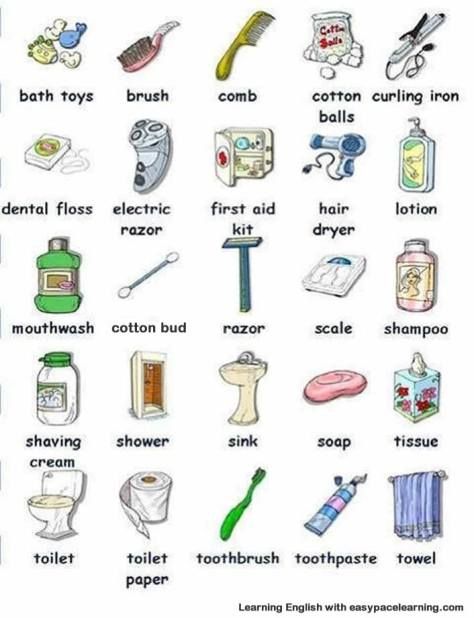 Esl Vocabulary, English Vocab, English Fun, English Course, English Idioms, Grammar And Vocabulary, Bathroom Items, Learn English Vocabulary, English Language Learning