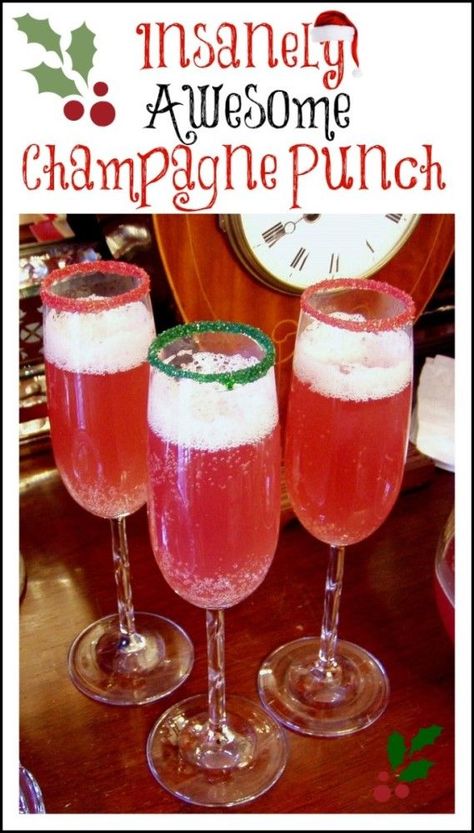 Champagne Punch- a great way to start a party! #holidayparty #Christmas #holidaydrinks Champagne Punch, Jello Shots, Christmas Cocktails, Christmas Goodies, Holiday Drinks, Christmas Drinks, Slushies, Adult Drinks, Party Drinks