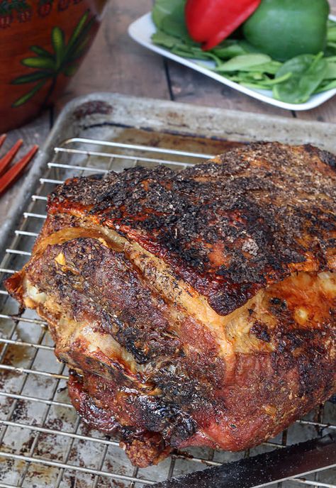 Crispy Skin Slow Roasted Pork Shoulder | Ruled Me  in my oven now. Keto Pork Roast, Pork Shoulder Picnic Roast, Pork Shoulder Picnic, Roasted Pork Shoulder, Pork Picnic, Slow Roasted Pork Shoulder, Picnic Roast, Pork Roast Recipe, Keto Pork