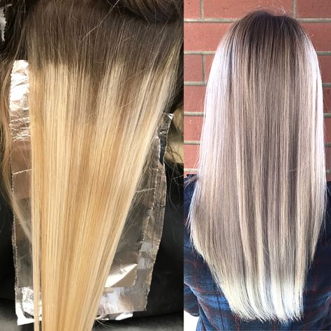 Before (3 months grown out) and After to a high rooted Ash Blonde Balayage! Instagram @katelyn.diane_ by @bstyled3 Roots Grown Out Blondes, Blonde Hair Grown Out, Grown Out Blonde Hair Roots, Blonde Hair Grown Out Roots, Blonde Grown Out Roots Balayage, Blonde Grown Out Roots, Outgrown Roots, Ash Blonde Balayage, Ash Blonde