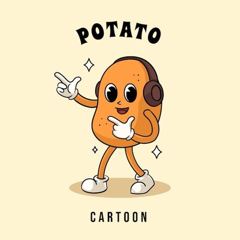 Hand drawn potato cartoon illustration | Free Vector #Freepik #freevector #potato-cartoon #cartoon-illustration #food-character #cartoon Potato Doodle Drawing, Potato Illustrations, Potato Icon, Potato Cartoon, Breakfast Logo, Potato Character, Potato Drawing, Cartoon Potato, Food Character