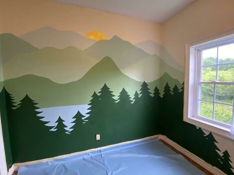 Woodland Mural, Boys Room Mural, Woodland Bedroom, Woodland Themed Nursery, Mountain Mural, Kids Room Murals, Forest Mural, Woodland Nursery Theme, Nursery Mural