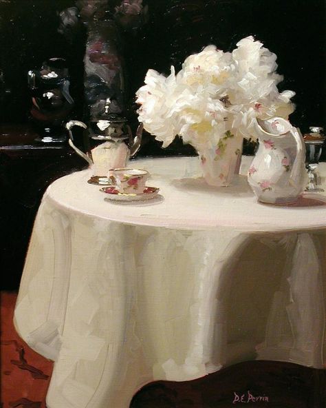 Dennis Perrin Dennis Perrin, American Impressionism, Still Life Flowers, White Peonies, Tea Art, Painting Still Life, Still Life Art, Canvas Art Wall Decor, Classical Art