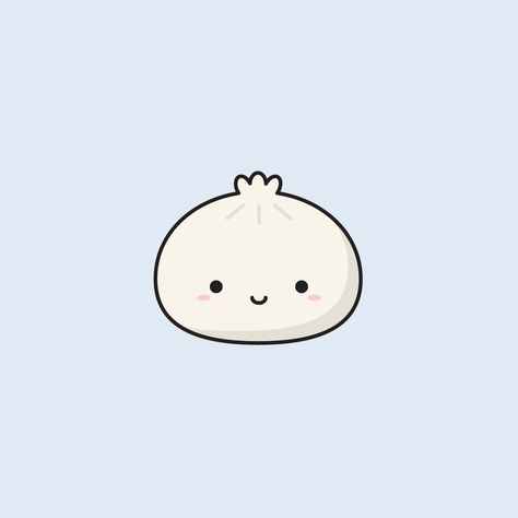 Cute smiley dumpling on baby blue background. Flat design illustration by Ennbe #ennbedesigns#dumpling#kawaii#bao#happydumpling#smiley#xiaolongbaor#wonton#dimsum#juicy#round#simpledrawing#simpledoodle#simpleillustration#cute Dumpling Emoji Png, Dumpling Cartoon Art, Dumpling Doodle Drawing, Kawaii Dumpling Drawing, Dumpling Drawing Cute, Dimsum Drawing, Cute Dumpling Cartoon, Dimsum Cartoon, Bao Cartoon