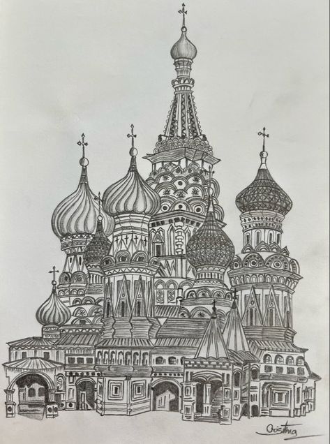 Moscow - Saint Basil's Cathedral — Drawing - pencil sketch - A place I ... 🧡💙💛💜 ...!!! #citydrawing #arhitecture #drawing #pencilsketch #handmade #artwork #Russia #Moscow #SaintBasilCathedral #SaintBasil #StBasil #cathedral St Basils Cathedral Drawing Architecture, Historical Buildings Drawing, Cathedral Drawing, Saint Basil's Cathedral, Cosplay Miku, St Basils Cathedral, St Basil's, City Drawing, Pencil Sketches