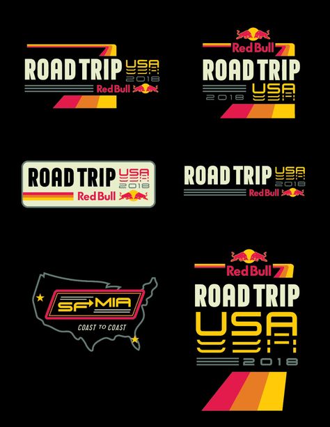 Red Bull Road Trip USA - Hoodzpah Event Stickers, Logo Event, Print Collateral, Event Logo, Event Banner, Great Logos, F1 Racing, Badge Design, Road Trip Usa