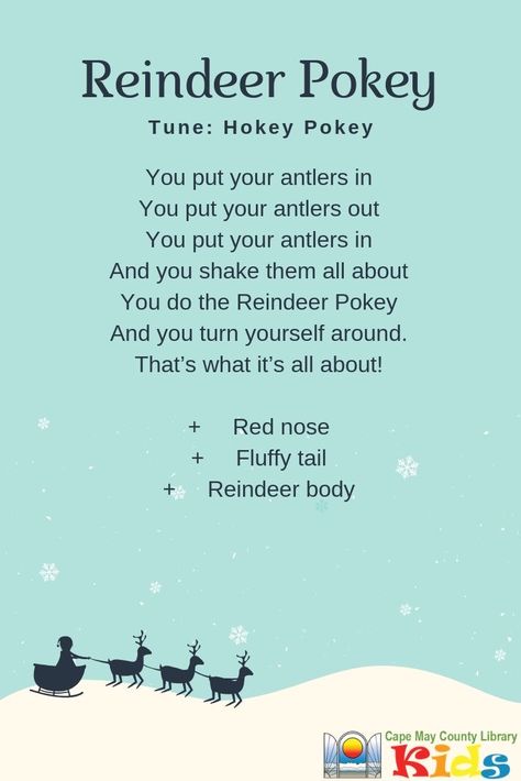 Reindeer Pokey, Winter Storytime, Daycare Songs, Preschool Christmas Songs, Christmas Songs For Kids, Storytime Ideas, Christmas Poem, Christmas Preschool, Circle Time Songs