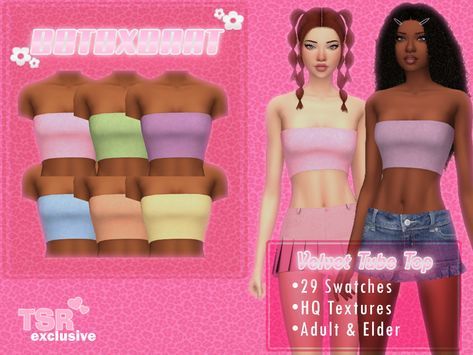 Sims 4 Tube Top, Velvet Tube Top, Sims 4 Clothing Sets, Plaid Set, Demon Eyes, Facepaint, Sims 4 Cc Finds, Sims 4 Clothing, Denim Patchwork