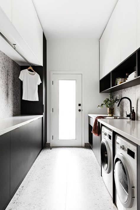 Makeover masterclass: Simple tips for a bold laundry | Home Beautiful Magazine Australia Laundry Room/mudroom, White Laundry Rooms, Dream Laundry Room, Laundry Room Flooring, White Laundry, Laundry Room Layouts, Laundry Room Renovation, Laundry Design, Modern Laundry Rooms