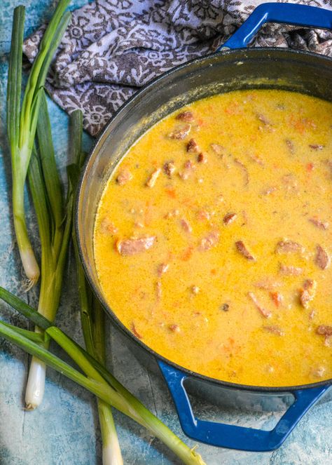 Brat & Beer Cheese Soup - 4 Sons 'R' Us Brat Soup, Brat Sausage, Beer Soup, Beer Bratwurst, Beer Cheese Soup, Sausage Soup Recipes, Hearty Soup Recipes, Beer Cheese Soups, Breakfast Soup