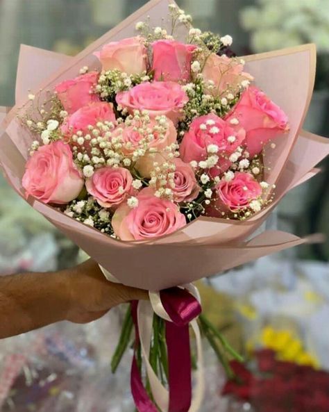 Birthday Bouquet Ideas For Her, Happy Birthday Flower Bouquet, Wrapped Flowers, Pink Flower Arrangements, Birthday Flowers Bouquet, Cherry Blossom Wallpaper, Birthday Bouquet, Flower Box Gift, Boquette Flowers