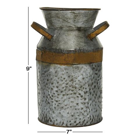 Williston Forge Bob Gray 9" Indoor / Outdoor Metal Table Vase | Wayfair Tall Planters, Umbrella Holder, Decorated Jars, Metal Vase, Milk Cans, Classic Metal, Galvanized Metal, Antique Farmhouse, Table Vases