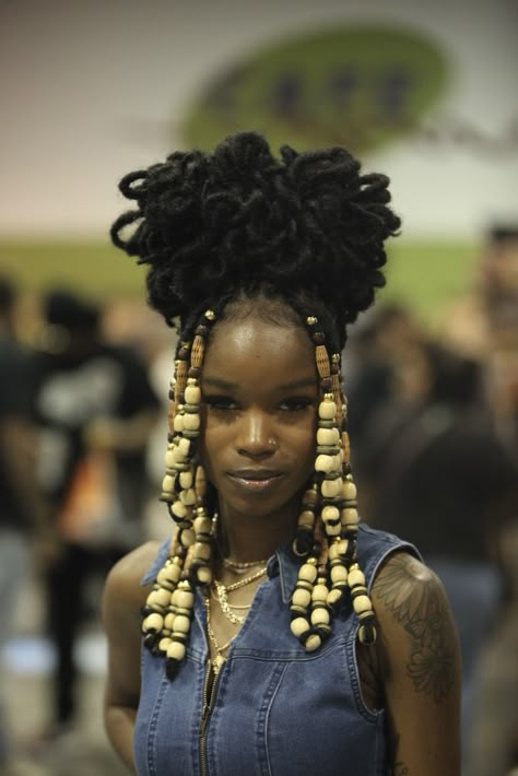 Jaw-Dropping Looks at Taliah Waajid Natural Hair & Beauty Show Loctician Aesthetic, Braided Loc Hairstyles, Curly Loc Updo Styles, Locs With Accessories, Curly Natural Hair Styles, Microlocs Hairstyles, Hairstyles For Locs, Taliah Waajid, Curly Hair Salon