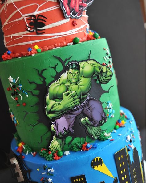 Avengers Cake 2 Tier, Tiered Birthday Cake, Heroes Party, Marvel Cake, Superhero Birthday Cake, Marvel And Dc, Superhero Cake, Tiered Cake, Character Cakes