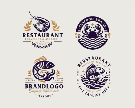 Seafood Logo Design, Seafood Restaurant Logo, Logo Design For Business, Restaurant Logo, Restaurant Logo Design, Logo Restaurant, Business Company, Seafood Restaurant, Set Vintage