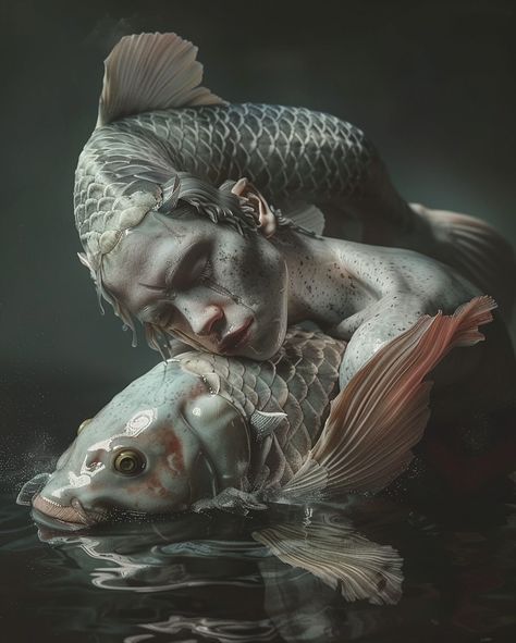 Pisces for @the_clone_supper ‘s #chxrchchallenges #chxrchchallenge #midjourney #midjourneyai #midjourneyv6 #midjourneyblend #aiart #aiartcommunity Mer People, Fish People, Fish Photo, Moody Painting, Bijoux Art Nouveau, Fish Sculpture, Surrealism Painting, Detail Art, Pics Art