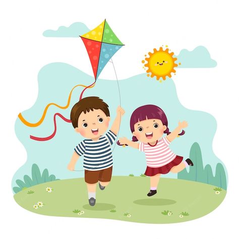 Kite Drawing, Flying A Kite, Flying Kite, Summer Camps For Kids, Kids Vector, Kite Flying, Illustration Cartoon, Art Drawings For Kids