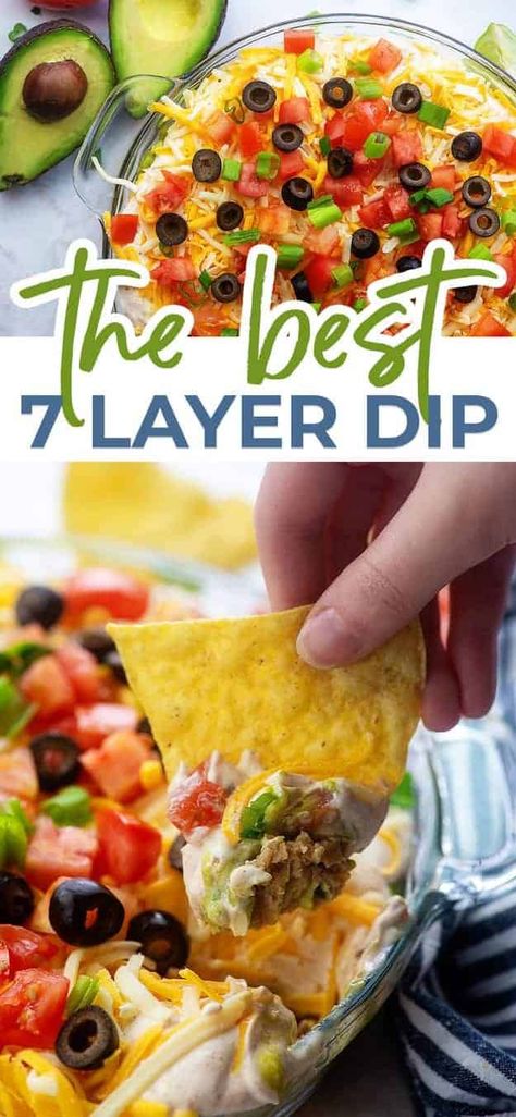 Easy Layered Bean Dip, Margaritas, Layer Dip Recipe, 7 Layer Dip Recipe, Layered Dip Recipes, Superbowl Food, Layered Bean Dip, Layered Taco Dip, 7 Layer Dip