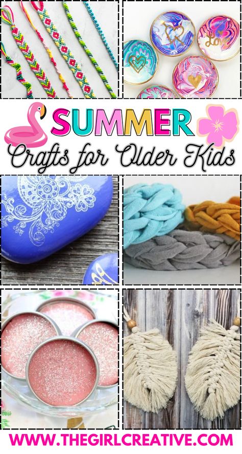 Inspire your older kids to take a break from their phones and make some fun summer crafts. This collection of 21 ideas will keep your kids busy while helping them discover a new love for creating with their hands. Crafts, Easy Crafts for Teens, Easy Crafts for Kids, Summer Crafts for Kids, Fun Crafts for Girls, Easy kids crafts summer, fun crafts for teens, fun crafts for kids, summer crafts for school age kids Crafts For Teen Girls Summer, Crafts For Teen Girls To Make, Summer Crafts For School Age Kids, Crafts For Teenagers Girl, Summer Camp Crafts For Teens, Crafts For 11 Year Girl, Fun Summer Crafts For Teens, Summer Camp Crafts For Older Kids, Summer Fun For Teens