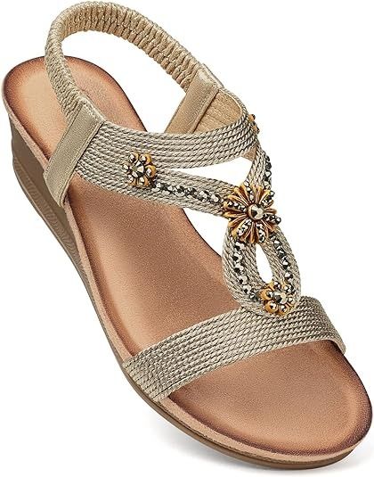 Amazon.com | SHIBEVER Womens Wedge Sandals Flower Low Heel Dressy Sandals Elastic Ankle Strap Rhinestone Sandals Summer Comfortable Shoe | Platforms & Wedges Low Wedge Heel Sandals, Open Toed Shoes, Low Wedge Sandals, Dressy Sandals, Low Heel Wedges, Womens Sandals Summer, Rhinestone Sandals, Womens Sandals Wedges, Wedge Heel Sandals