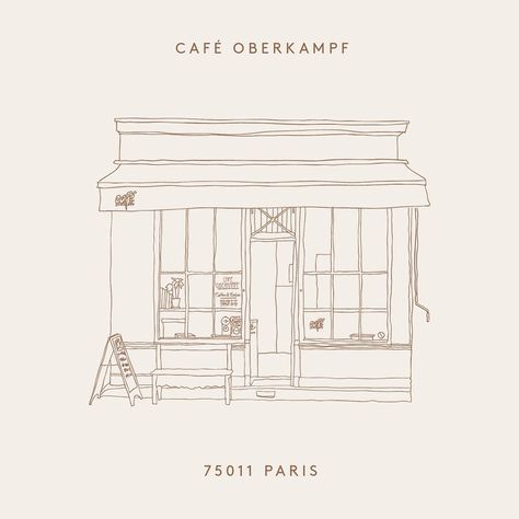 Illustration Design Architecture, Parisian Cafe Illustration, Storefront Illustration Graphic Design, Store Illustration Shop, Interior Design Illustration Graphics, Shop Front Illustration, Storefront Sketch, Store Front Drawing, Building Illustration Sketch