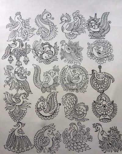 20 Most amazing peacock Butta sketch Croquis, Patchwork, Peacock Drawing For Embroidery, Peacock Outline Drawing Simple, Aari Flower Motif, Traditional Design Drawing, Peacock Sketch Design, Indian Motifs Pattern, Indian Designs Pattern Art