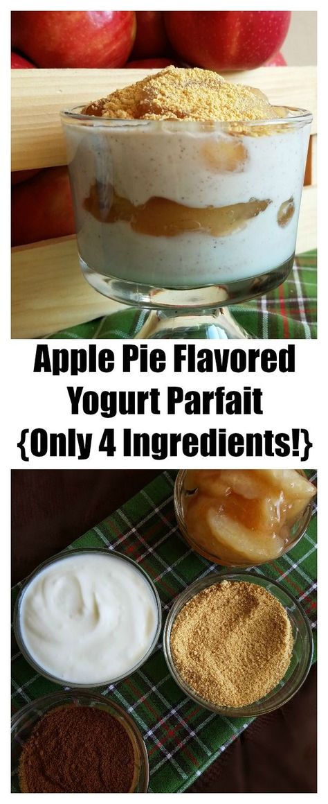 Easy apple pie flavored yogurt parfait Apple Pie Yogurt Parfait, Apple Pie Parfait, Flavored Yogurt, September Ideas, Healthy Apple Pie, Yogurt Parfaits, Apple Breakfast, Parfait Breakfast, Easy Apple Pie