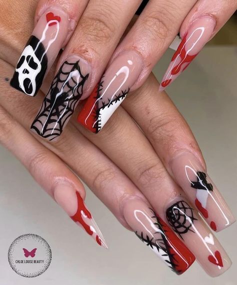 I Love Your Nails | A Halloween 🎃 nails 💅🏽 inspo thread 🧵 Halloween Nails Inspo, Style A Leather Jacket, Horror Nails, Holloween Nails, Punk Nails, Nail Drills, Professional Manicure, Sassy Nails, Cherry Nails