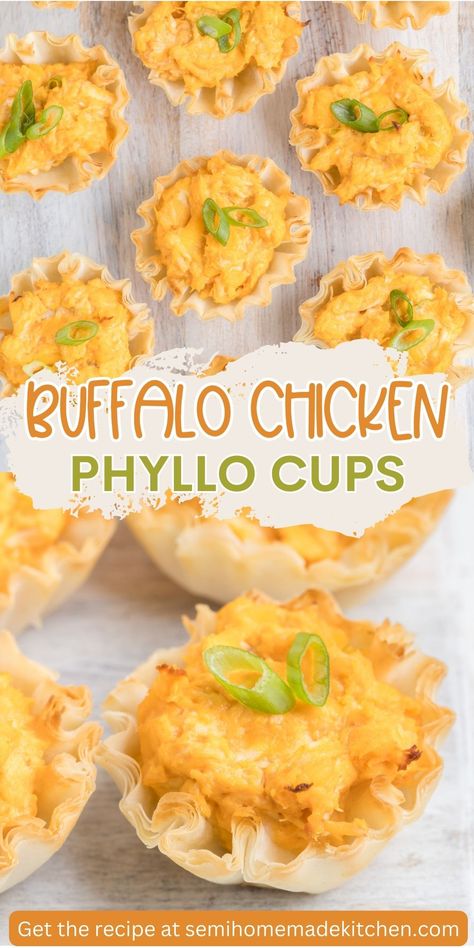 Elevate your appetizer game effortlessly with Buffalo Chicken Phyllo Cups! Dive into a world of easy appetizers, where shredded chicken, cream cheese, cheddar, and zesty buffalo sauce meld together in a perfect harmony of heat and crispiness within these golden-baked phyllo cups. Buffalo Chicken Cups, Chicken Cups, Superbowl Recipes, Superbowl Food, Buffalo Chicken Bites, Easy Buffalo Chicken, Phyllo Cups, Spicy Dip, Finger Foods Easy