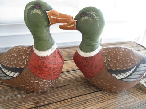 Vintage Mallard Duck Pillows Country Chic by LookingOutMyBackDoor Duck Pillow, Embroidered Duck, Duck Decor, Vintage Cabin, Duck Decoys, Mallard Duck, Lodge Decor, Mallard, Door Stop