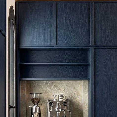 Blue Cabinetry, Timber Kitchen, Stain On Pine, Joinery Details, Timber Veneer, Timber Panelling, Island Design, Blue Wood, March 19