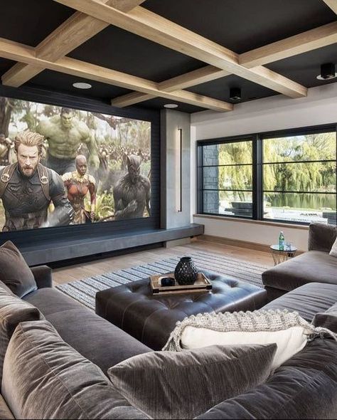 Mens Living Room Ideas, Mens Living Room, Modern Bachelor Pad, Masculine Room, Masculine Living Rooms, Home Cinema Room, Home Theater Decor, Home Theater Rooms, Home Theater Design