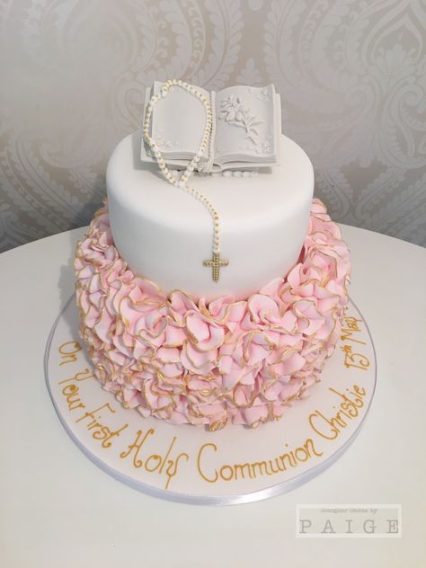 First Communion Cakes For Girls Ideas, Communion Cakes Girl, Communion Cake Ideas, Baptism Cake Girl, Comunion Cake, Bible Cake, First Holy Communion Cake, Holy Communion Cakes, Princesa Sophia