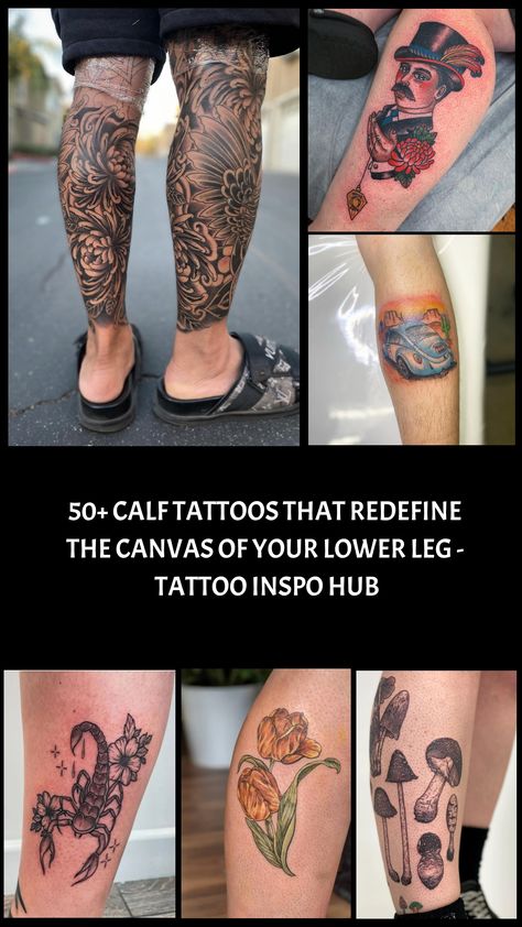 The calf is a popular place for both men and women to get tattooed. The calf muscle provides a nice flat canvas to work with and allows for tattoo designs Leg Tattoos Women Lower Calf, Women Calves Tattoo, Septum Tattoo, Calf Tattoos For Women, Sock Tattoo, Barcode Tattoo, Lower Leg Tattoos, Bear Tattoos, Leg Tattoos Women