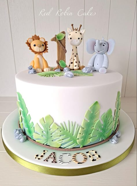 Birthday Cakes Boys, One Year Birthday Cake, Jungle Safari Cake, Jungle Birthday Cakes, Jungle Theme Cakes, Boys First Birthday Cake, Boys 1st Birthday Cake, Baby Boy Birthday Cake, Jungle Thema