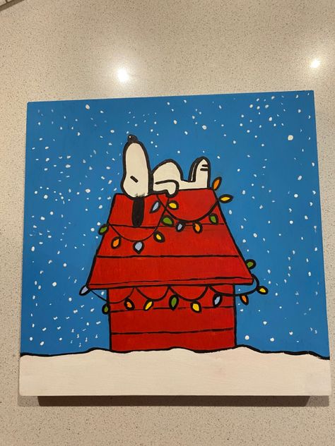 Christmas Paintings On Square Canvas, X Mas Painting Ideas, Drawing On Canvas With Markers, Xmas Canvas Ideas, Christmas Paintings Ideas On Canvas, Easy Canvas Art Christmas, Simple Holiday Painting Ideas, Cute Paintings On Canvas Christmas, Christmas Theme Paintings