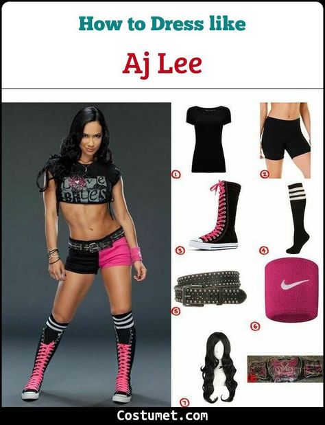 AJ Lee Costume for Cosplay & Halloween 2021 Aj Lee Costume, Woman Wrestler Costume, Female Wrestlers Costume, Wwe Costumes Women, Wwe Halloween Costumes, Wwe Cosplay, Aj Lee Wwe, Wwe Costumes, Spirit Weeks