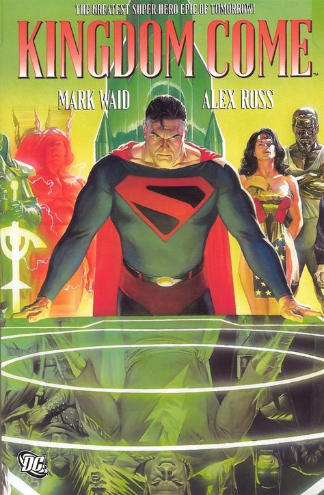 Kingdom Come  ($12.09) http://www.amazon.com/exec/obidos/ASIN/B0064W64XU/hpb2-20/ASIN/B0064W64XU The art is amazing as is the extremely well written character driven story. - This book is a must read for any comic collector and fan of DC, or comic art in general. - An epic story and beautiful art work by Alex Ross. Art Dc Comics, Justice Society, Mike Deodato, Justice Society Of America, Superman Art, Superman Comic, Univers Dc, Alex Ross, Arte Dc Comics