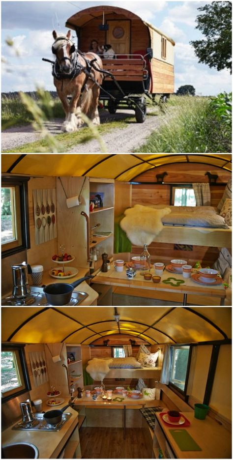 Tiny caravan Romani Caravan Interior, Romani Caravans, Small Caravan Interior, Horse Trailer Camper, Wooden Caravan, Tiny Caravan, Sliding Glass Door Repair, Caravan Living, Caravan Home