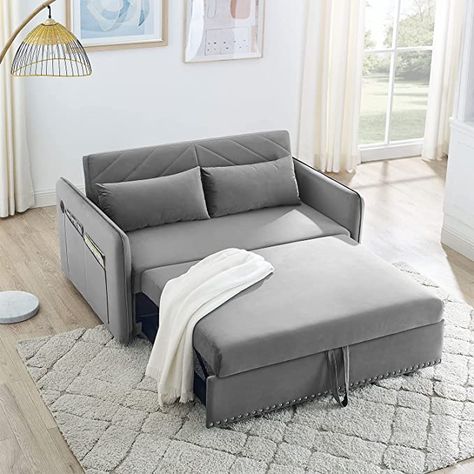 Amazon.com: Sleeper Sofa Couch Bed, 55" 3 in 1 Velvet Convertible Loveseat Sleeper with Pullout Bed, Small Love seat Futon Sofa w/Adjustable Backrest, Lumbar Pillows & Side Pocket for Living Room Bedroom, Grey : Home & Kitchen Pull Out Sleeper Sofa, Sofa Back Cushions, Velvet Sleeper Sofa, Velvet Sofa Bed, Pull Out Sofa Bed, Loveseat Sleeper, Pull Out Sofa, Pull Out Bed, Premium Sofa