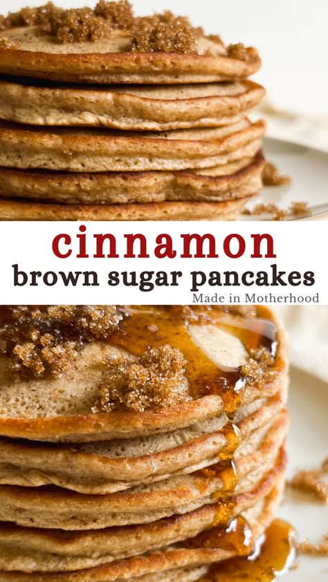 Different Pancakes Recipes, Breakfast Ideas With Syrup, Homemade Cinnamon Pancakes, Cool Pancake Recipes, Cinnamon Toast Pancakes, Cinammon Pancake Recipe, Pancake Add In Ideas, Cinnamon Pancakes Easy, Brown Sugar Banana Pancakes