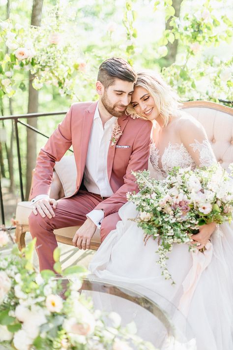 Pink Wedding Outfit For Men, Pink Suit For Groom, Coral Groom Suit, Pink Suit Wedding Grooms, Pink Wedding Tuxedo, Pink Tux Wedding, Pink Wedding Photography, Groom Pink Wedding, Wedding Suits Men Pink