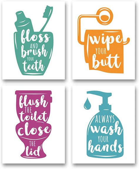 Watercolor Bathroom Quote Art Print- Multicolor Bathroom Rules Sign Canvas Wall Art-(8”X10”X4 Pieces, Unframed)-Perfect for Baby Washroom Decoration : Amazon.ca: Home Unisex Kids Bathroom Ideas, Small Kids Bathroom Ideas, Kids Guest Bathroom Ideas, Fun Kids Bathroom Ideas, Watercolor Bathroom, Modern Kids Bathroom, Kids Bathroom Organization, Fun Kids Bathroom, Kids Bathroom Ideas Shared