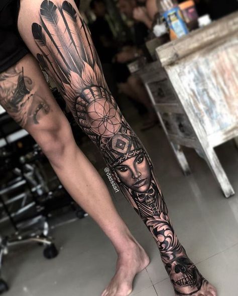 Tattoo Calf, Upper Leg Tattoos, Tato Maori, Tattoo Perna, Best Leg Tattoos, Brand Apparel, Full Leg Tattoos, Native Tattoos, Geisha Tattoo