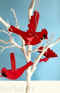 Easy Paper Fan Cardinal Ornament for Christmas. How to make a paper fan bird. This stunning red bird ornament is a beautiful Christmas Ornament. Make it from scratch or make use of the handy Cardinal Template. Aren't they simply vibrant? Love paper crafts for Christmas! Cardinal Template, Paper Crafts For Christmas, Paper Cardinal, Love Paper Crafts, Christmas Papercrafts, Crafts For Christmas, Bird Template, Cardinal Ornaments, Paper Christmas Ornaments