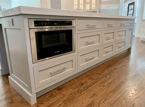 Kitchen Island Oven, Outlets In Kitchen Island, Island Microwave, Kitchen Island Microwave, Open Plan Kitchen Design, Plan Kitchen Design, Kitchen Island Layout, Kitchen Island With Drawers, Microwave In Island