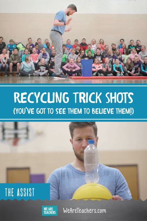 This P.E. Teacher Uses Unbelievable Trick Shots to Teach Students an Important Lesson. Do you need inspiration on how to teach your students about recycling? Check out how this fellow teacher inspired his P.E. classes every day to not only learn about physical education, but how important recycling is! #Recycle #Activities #Teaching Trick Shots For Kids, Dude Perfect Trick Shots, Recycle Activities, Program Coordinator, Teaching Themes, Teaching Plan, Physical Education Activities, Shot Ideas, We Are Teachers