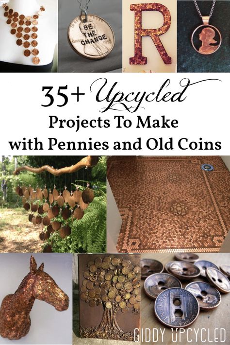 35+ Crafts and Upcycled Projects To Make with Pennies and Old Coins Coin Crafts Ideas, Old Coins Craft, Pennies Crafts, Coin Jewelry Diy, Penny Wall, Penny Crafts, Unique Yard Art, Creative Upcycling, Coin Crafts