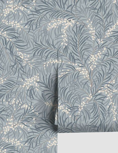 Scalamandre Idun Wallpaper by Sandberg Powder Room Wallpaper Blue, Blue And Cream Wallpaper, Blue Botanical Wallpaper, Scalamandre Wallpaper, Vibrant Wallpaper, Burled Wood Furniture, Powder Room Ideas, Scene Wallpaper, Mantel Mirrors