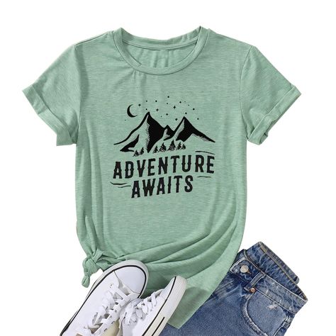 PRICES MAY VARY. 【Material】Women vacation camping graphic t shirts is made of cotton blend, this sunrise lake graphic tees shirts comfortable, breathable, loose fit and stretchy. 【Unique Design】Camping by the lake sunrise graphic tees for women, Adventure mountain graphic T shirts for women, Summer vacation outdoor shirts for women 2024, Womens sunrise lake graphic t shirts, Camping short sleeve shirts for women. women's adventure t-shirts 【Occasion】Camping graphic tees are great for vacation, h Sunrise Graphic, Women Adventure, Lake Graphic, Camping Graphic, Outdoor Shirts, Adventure Mountain, Women Vacation, Mountain Graphic, Sunrise Lake